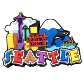 Large Seattle Magnet, Skyline and Space Needle Magnet, Colorful 3D Laser Cut (4 Inches)