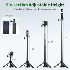 JOILCAN 25.2" Selfie Stick Tripod, Action Camera Vlog Tripod, Portable Handle Grip Stand for GoPro Hero 13/12/11/10, Insta360, DJI Osmo Action 6/5 Pro/4 & Pocket 3