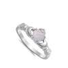 White Simulated Opal Promise Claddagh Cute Ring .925 Sterling Silver