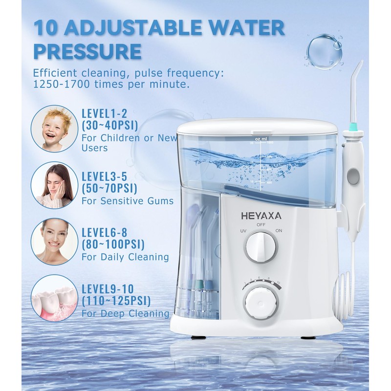 HEYAXA Water Dental Flosser for Teeth Cleaning with 1000ML Large