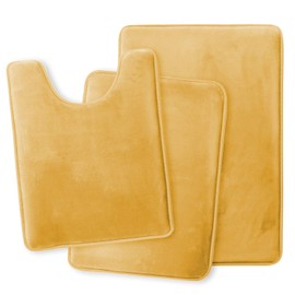 Clara Clark Bath Mat Set – Memory Foam Bath Mat - Soft Bathroom Rug - Non Slip and Super Absorbent - Fast Drying Machine Washable Bath Mat Set of 3 - Gold - 20 x 32 - 17 x 24 - 19 x 24