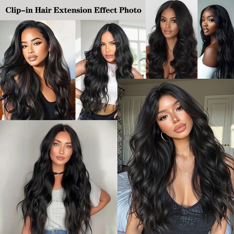 Black Clip in Wavy Hair Extension for Women Add Length(5Pcs