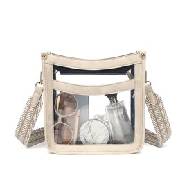 LOXOMU Clear Stadium Bags for Women - Clear Crossbody Bag Stadium Approved Clear Purse with Adjustable Strap, Cute Clear Bag for Stadium events, Concerts (Beige)