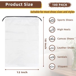 100 Pack Clear Shoe Bags for Travel, 12"x18" Large Travel Shoe Bags for Storage and Packing, Waterproof Drawstring Shoe Bag for Traveling, Bulk Travel Essentials for Men and Women