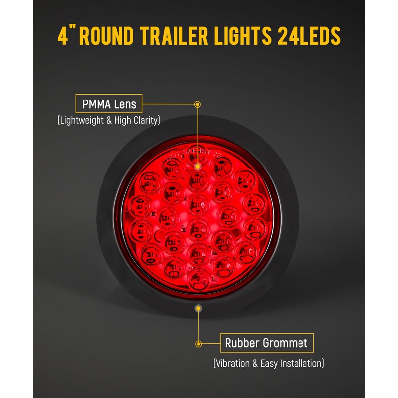 Partsam 12Pcs 4 Inch Round Led Trailer Tail Lights Kit