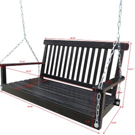 TREATLIFE HOME Front Porch Swing with Armrests, Wood Bench Swing with Chains, Outdoor Seating for Patio or Garden, Black
