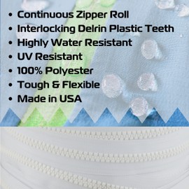 EZ-Xtend #8 Lenzip Chain Vislon Zipper by The Yard with Metal Locking Double Sliders. Bags, Boat Cushions, Boat Covers, Back Packs, Sewing Projects, Replacement Zipper