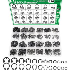 Aienxn 330PCS Snap Rings Assortment Kit, E Clips Assortment Kit (2MM-12MM) and C Clips Assortment Kit (5MM-16MM), 24 Sizes External Retaining Rings Carbon Steel Circlip Snap Ring Kit Q-093+094