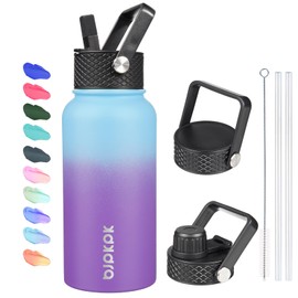 BJPKPK - Botellas de agua aisladas con tapa de popote, botella de agua de acero inoxidable de 27 onzas con 3 tapas, taza de termo de metal a prueba de fugas, botella de agua deportiva para mantener el