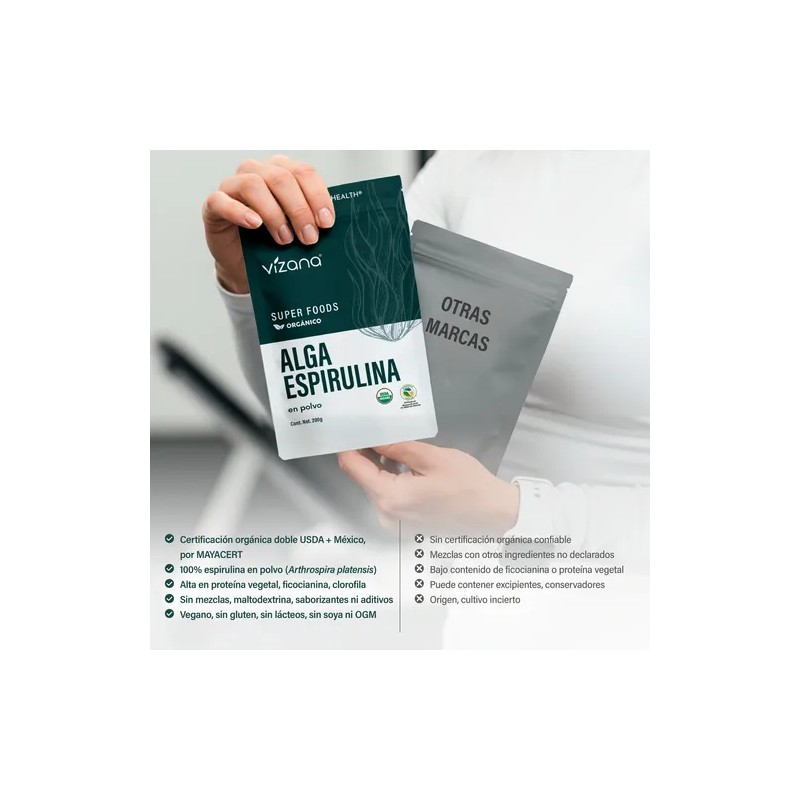 Chlorella Y Espirulina Orgánica Polvo 300g Vizana Nutrition