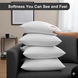 Casafoyer Throw Pillow Inserts, Set of 4 Lightweight Down Alternative Polyester Pillow, Couch Cushion, Sham Stuffer, Machine Washable. (White, 18x18)