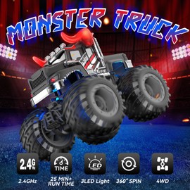 AUUGUU Remote Control Monster Trucks, 2.4GHz All Terrain RC Cars with Light Spray, Birthday Gift for Kids 3 4 5 6 7 8, Toddler Toys for Boys Girls 3+ Year Old