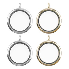 WANDIC Memory Locket Charms, 4 Pcs Round Electroplated Crystal Picture Frame Bouquet Charms, Mini Photo Charms 2 Photos