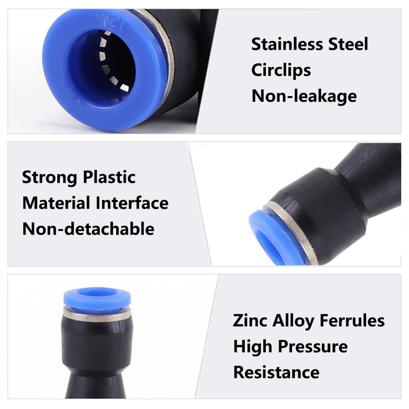 4Pcs Pneumatic Push to Connect Fittings, 12mm to 10mm Straight