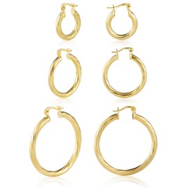 3 Pairs Twisted 14K Gold Hoop Earrings for Women 20mm 30mm 40mm Hoops Hypoallergenic Gold Hoop Earrings Set