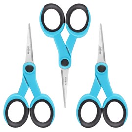 Asdirne 5” Detail Scissors, Embroidery Scissors with Sharp Stainless Steel Blade and Soft Handles, Great for Sewing, Craft, Office and School, 3 Pcs, Blue/Black