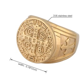 JewelryWe Jewellery Retro Men’s Ring - Stainless Steel Exorcism St Benedict Cross Ring - Demon Protection / Ghost Hunter CSBP Catholic Signet Ring - Silver/Gold Sizes Q - Z, Stainless Steel
