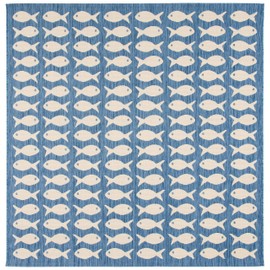 SAFAVIEH Courtyard Collection Area Rug - 4' Square, Blue & Beige, Tropical Coastal Fish Design, Non-Shedding & Easy Care, Indoor/Outdoor & Washable-Ideal for Patio, Backyard, Mudroom (CY6013-233)