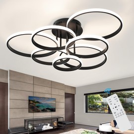 HLILCEH Modern LED Ceiling Light 7 Rings Dimmable Ceiling Light Fixture with Remote Control 72W 3000K-6500K Black Flush Mount Ceiling Lamp for Living Room Bedroom Kitchen Dinning Room,31.8inch