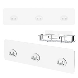 Jovware Shower Caddy Adhesive Replacement Stickers Sticker Shelf Basket Strips Suction Hooks Large Strong Hook for Bathroom Storage Corner Transparent Shelves Wall Mount 3 Hooks 11 13/16"