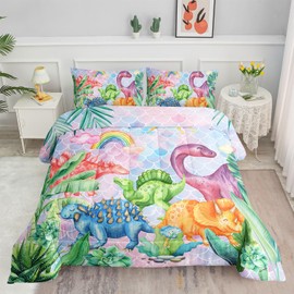 Smell Sunshine Comforter Set with Cartoon Dinosaur Print, 1 Comforter and 2 Pillowcases for Boys and Girls Bedroom, All Season Twin
