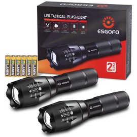Esgofo LED Flashlights 2 Pack Bright Powerful EDC Handheld Flash Lights, High Lumens Pocket Linterna, 5 Modes, Waterproof, for Gift Survival Emergency Camping