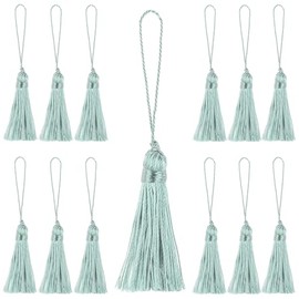 Fenghuangwu - 48 borlas de 9,5 cm, llavero hecho a mano, borla de hilo sedoso, borla para hacer joyas, etiquetas, accesorios de bricolaje (22 # azul claro)