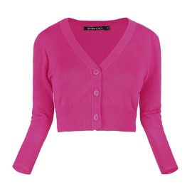 Urban CoCo Women's Cropped Cardigan V-Neck Button Down Knitted Sweater 3/4 Sleeve (Rose, m)
