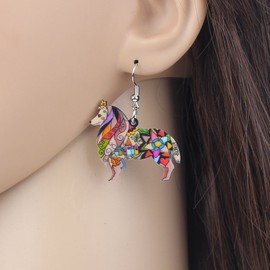 BONSNY Dog Collection Border ROUGH COLLIE Statement Acrylic Pop-Art Long Drop Dangle Women Earrings (Brown)