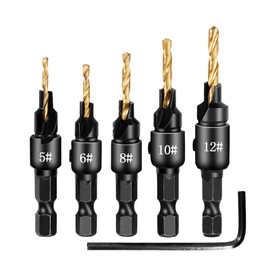 Countersink Drill Bit, 5pcs Counter Sinker Drill Bits, Hex Shank Reamer Chamfer Countersink Tools, Hexagon Shank Taper Hole Drills, Hexagon Shank Woodworking Countersunk Bits, 1/4 with Hex Key Wrench