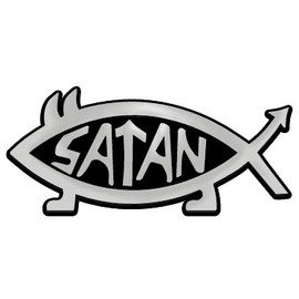 Satan Fish Plastic Auto Emblem - [Silver][5'' x 2 1/4'']