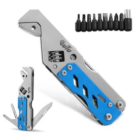 Multitool Wrench, with Adjustable Wrench/Flat Screwdriver/Phillips Screwdriver/Bottle opener/9 Different Sizes of Screwdriver Bits (Blue)
