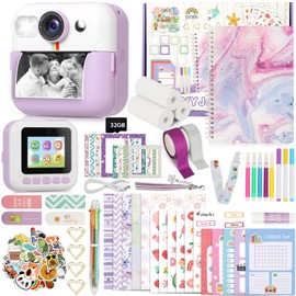 Photomaker Kit Kids 1080P Instant Print Camera for Kid 93 Pcs DIY Journal Kit for Girls Kids Camera Instant Print with 3 Roller Photo Paper Ideas Birthday Gifts and Toys for Girls Boys Age 6-14 Purple