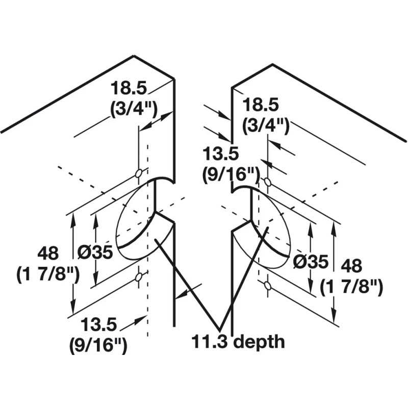 KI Hardware 1 (One) Pie-Cut Corner Cabinet Door Hinge with