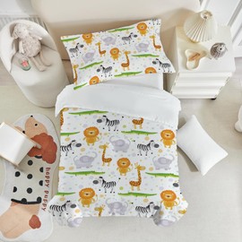 DJDEA Toddler Duvet Cover Set Wild Animal Pattern Print 120x150cm, Jungle Animals Kids Bedding for Boys Teens Children Duvet Cover Matching Pillowcase 40x60cm