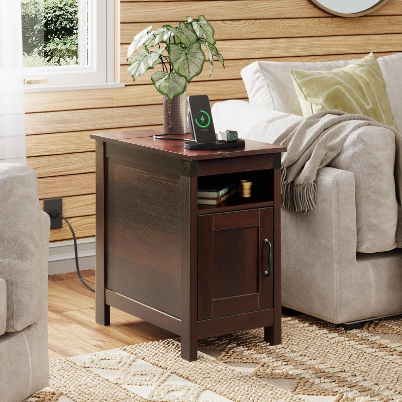 Wlive End Table with Charging Station, Narrow Side Table for