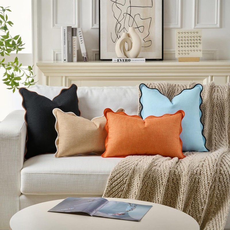 Scalloped Pillow Covers Set of 2 for Living Room |