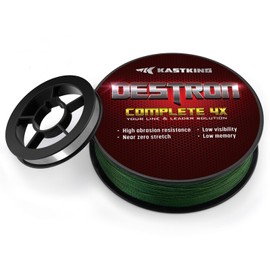 KastKing Destron Complete Braided Fishing Line and Leader, Thin Diameter Superline, Highly Abrasion Resistant, Perfectly Matched Braided Line & Leader, Moss Green, 10LB, 300Yds
