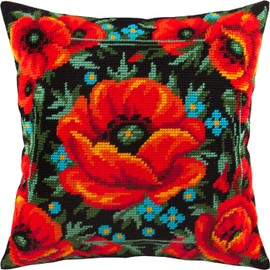 Brvsk Meadow of Poppies. Needlepoint Kit w/Printed Tapestry Canvas (40 × 40 cm) — Needlepoint Cushion Kit for Creative Home Décor — Needlework Kit for Adult Beginners
