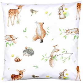 TupTam Kids Cushion Cover Decorative Patterned Woodland Animals Hedgehog Deer Fox Rabbit Beige Size: 80 x 80 cm