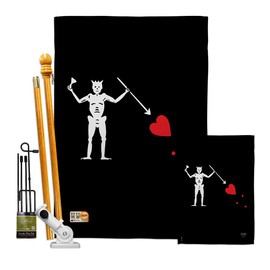 Breeze Decor Kit Coastal Pirate Ship Skull Treasure Map Carribean Jolly Blackbeard Jack Decoration Banner Small Yard Gift Double-Sided, House & Garden Flags Set w/Flagpole, Made in USA