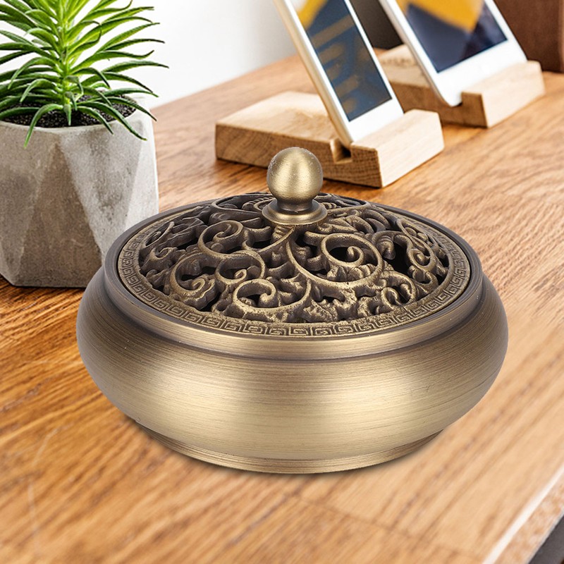 Household Brass Incense Burner Incense Burner Holders Craft Decoration (Round