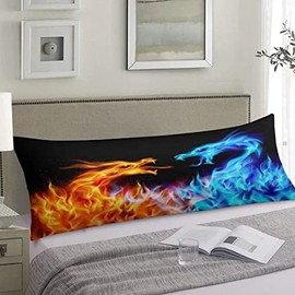 AIMSTONG Ice Fire Dragon Body Pillow Cover Abstract Fiery Dragon Long Protector Zipper Decorative Soft Oriental Beast Large Cushion Bed,Couch,Sofa 20inchx54inch (Longpillowcase324-Y-003)