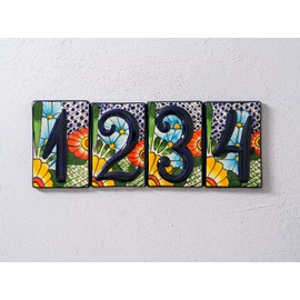 Handmade Ceramic Address Number House Numbers Ceramic Tile Mexican Talavera Pottery Wall Art Indoors Outdoor Decor Garden Decor Sign 3.75" x 5.75" (Number 6)