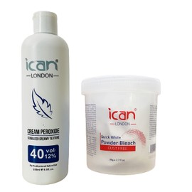 ICAN LONDON PROFESSIONAL CREAM PEROXIDE 40 VOL 12% 250 ML + WHITE POWDER BLEACH (JAR) 80 G SET