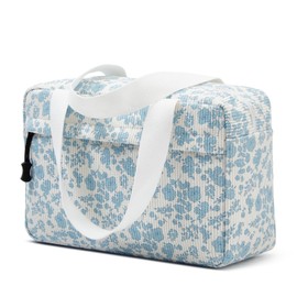 ZOEMTIU Makeup bag Large Cosmetic bags for women,Corduroy Zipper Pouch Travel Bag cute Toiletry bag with Handle(Blue,Flower)