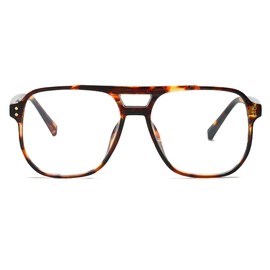 JOVAKIT Aviator Blue Light Blocking Glasses for Women Men, Fashion Fake Nerd Clear Square Pilot Frame Computer Glasses (Tortoise)