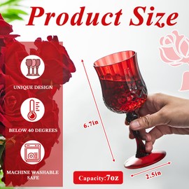 Pinkunn 12 Pcs Red Patterned Plastic Wine Glasses Colorful Goblet Champagne Flutes Glasses Vintage Style Dishwasher Safe Drinking Glasses for Wedding, Reception, Grand Event Party Supplies