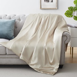 Silk Throw Blanket - Beige Cooling Packable Satin Blanket for Couch, Bed, Camping, Outdoor, Travel, Car - Super Soft Lightweight Cozy Blanket(90'' x 90'', Taupe)