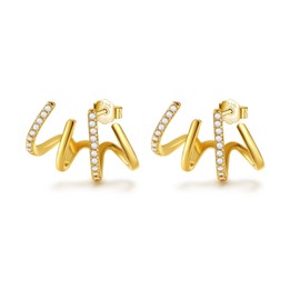 Aretes de garra plata 925 para mujer, Pendientes tuerca con circonia cúbica, hipoalergénica, accesorios de joyería únicos y elegantes para mujeres, Regalos para San Valentín Día Madre (Oro)
